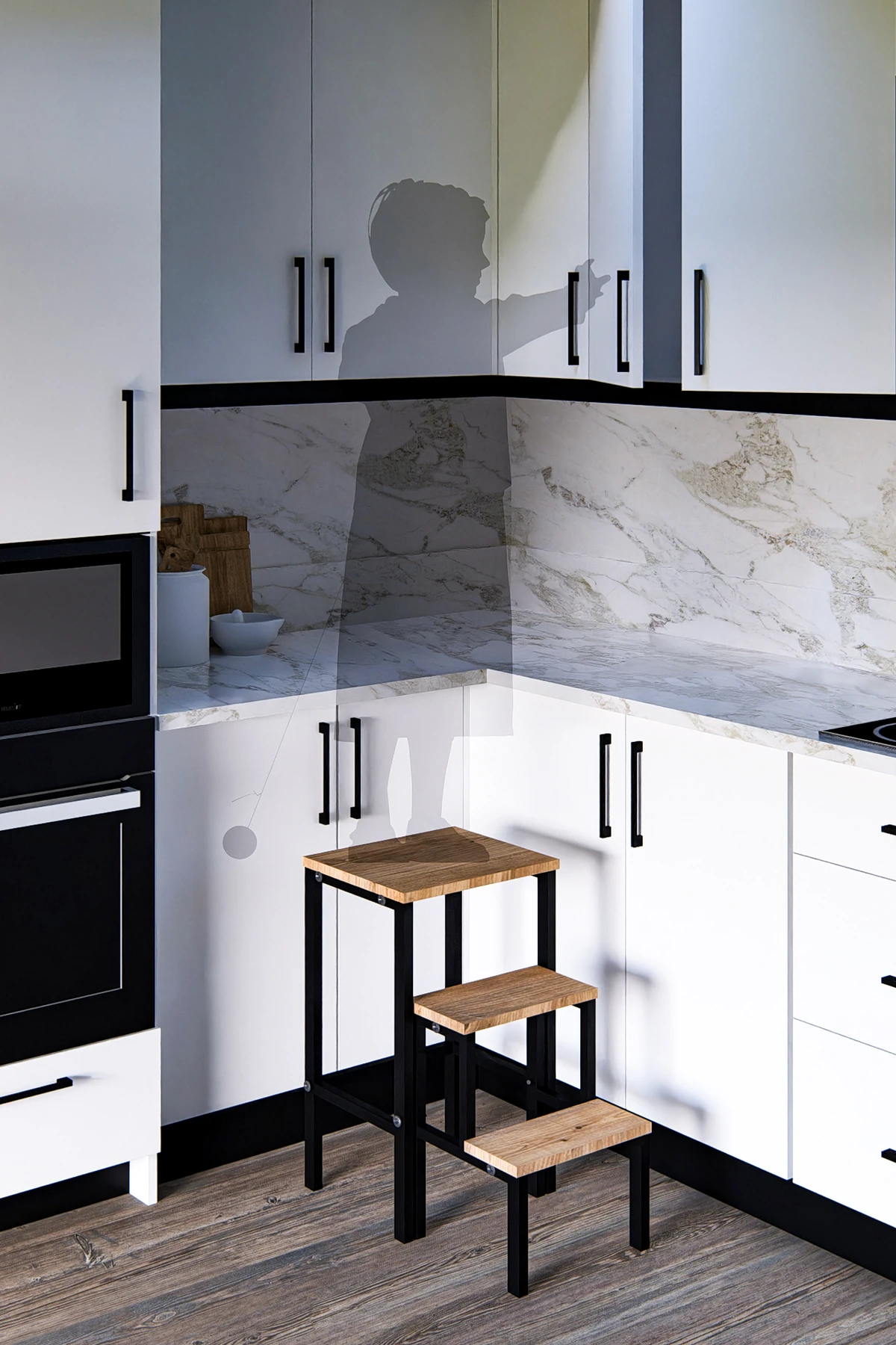 PRATA Katlanabillir Metal Ahşap Basamaklı Tabure Merdiven Sehpa Çiçeklik Çok Amaçlı Tabure