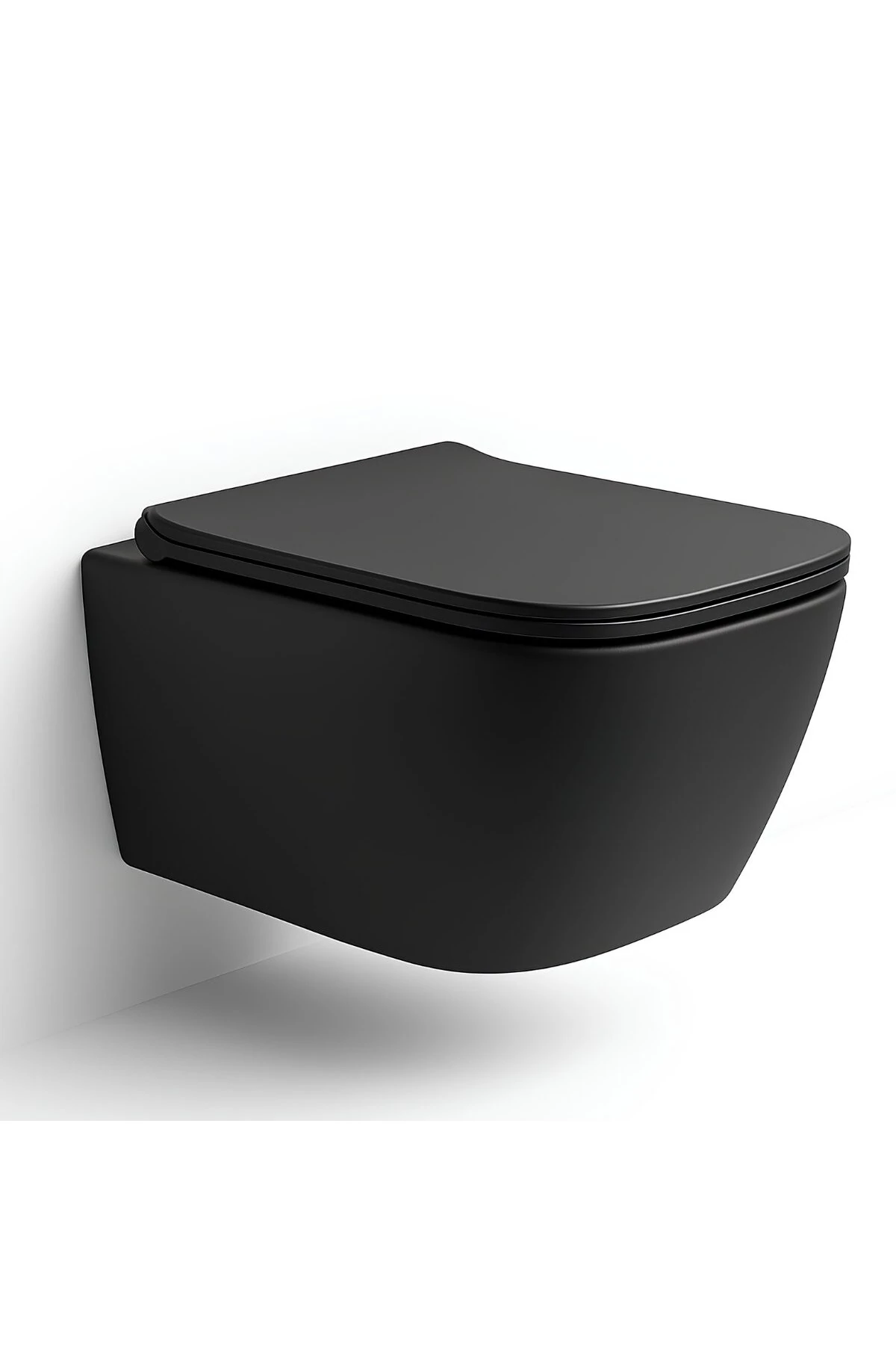 Luna Kanalsız Mat Siyah Asma Klozet LN5610S, Luna Mat Siyah Duroplast Yavaş Kapak