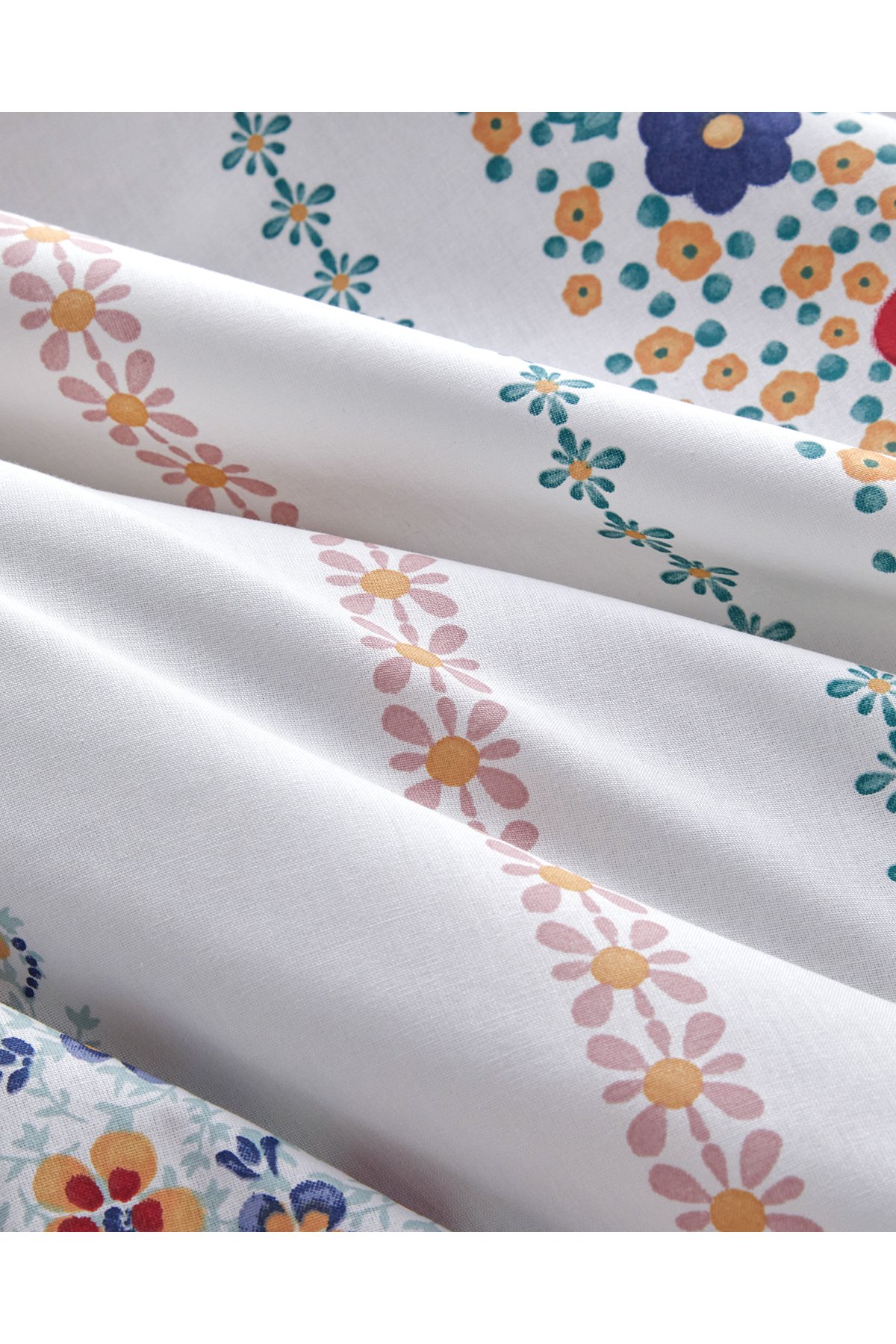 Blossom Bands Pamuklu Çift Kişilik Nevresim Seti 200x220 cm Kırmızı - Mavi