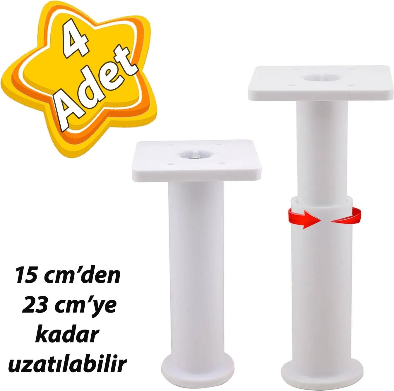 4 Adet Modül Ayarlanabilir Destek Ayağı 15 x 23 cm Beyaz Ayak Mobilya Kanepe Baza Koltuk Ünite Ayakları