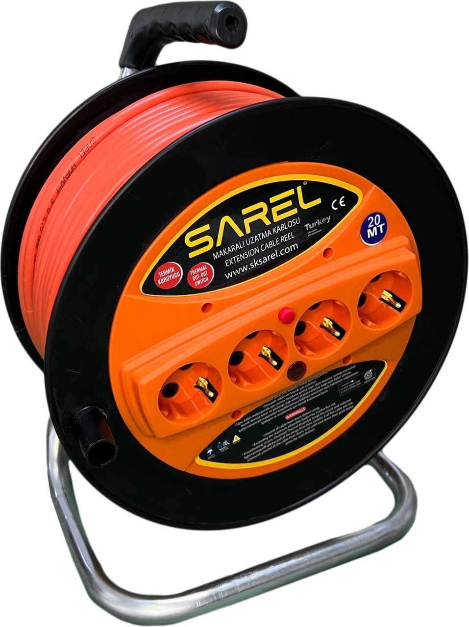 Termal Sigortalı Akıma Dayanıklı Siyah Makaralı Uzatma Kablosu 3x2,5 mm 20 Metre