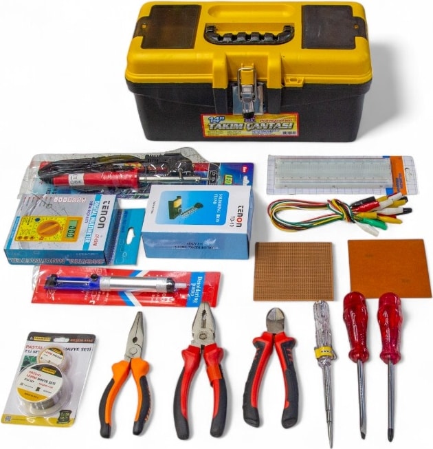 Meslek Lisesi Elektrik Elektronik El Aletleri Takım Çantası – Multimetre, Pense ve 16 Parça Set