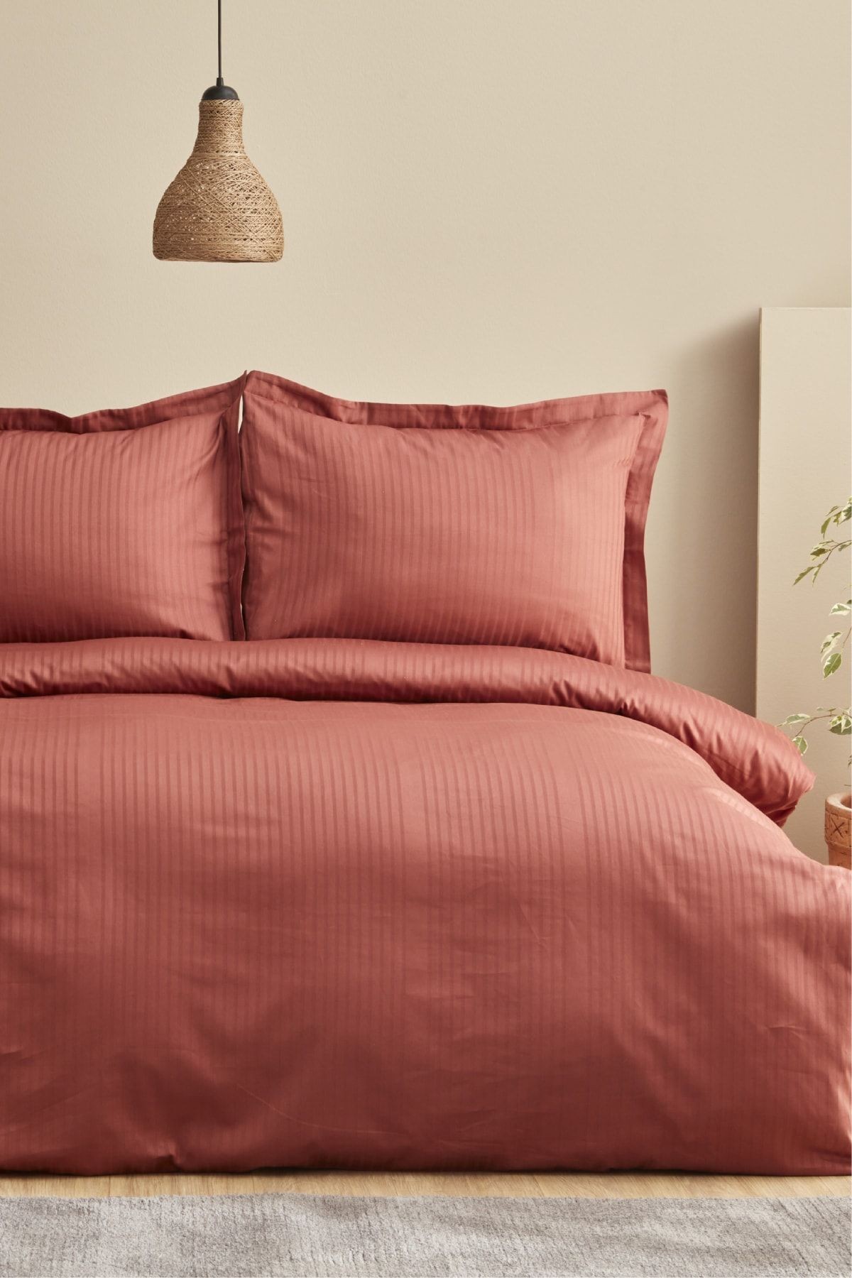 Home Uniq%100 Pamuk Çift Kişilik Saten Nevresim Takımı Terracota
