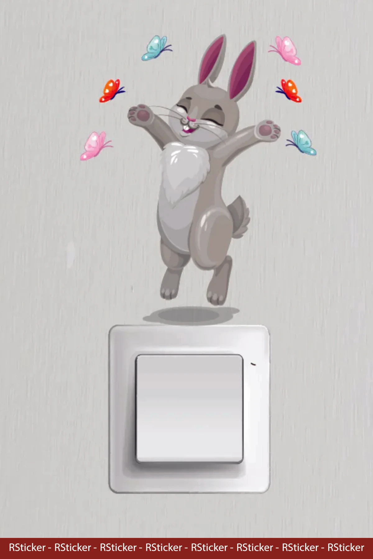 Tavşan ve Kelebekler Temalı Priz Sticker Çocuk Odası Duvar Sticker Seti