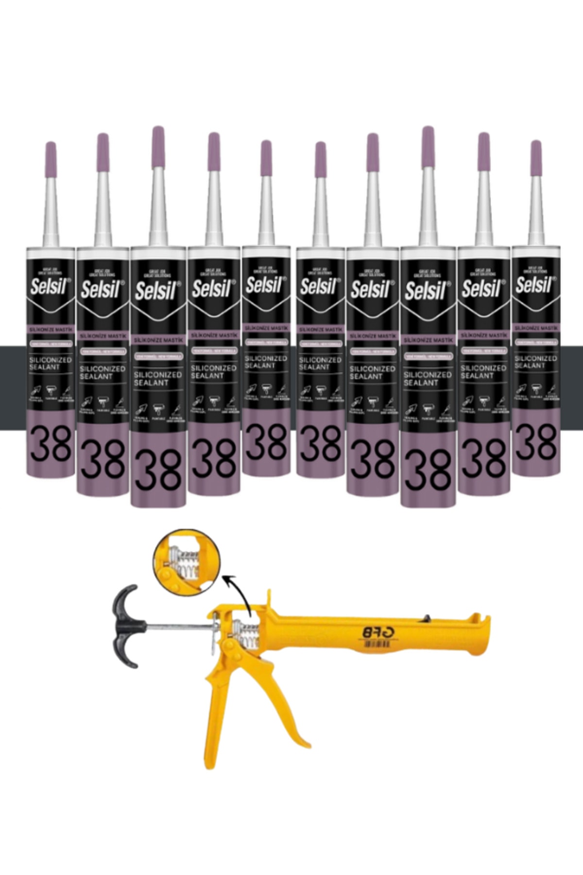 Silikonize Antrasit Gri Mastik 500 Gr. 10 Adet + Gfb Alüminyum Silikon Tabancası