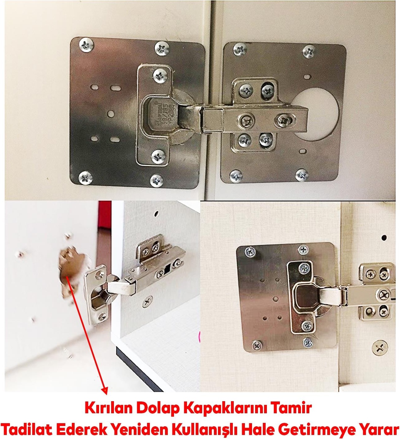 Dolap Kapak Tas Taş Menteşe Tamir Sacı Saç Nobel Pratik Onarım Kiti 6,5x9 cm Yuva Tablası 8 Adet