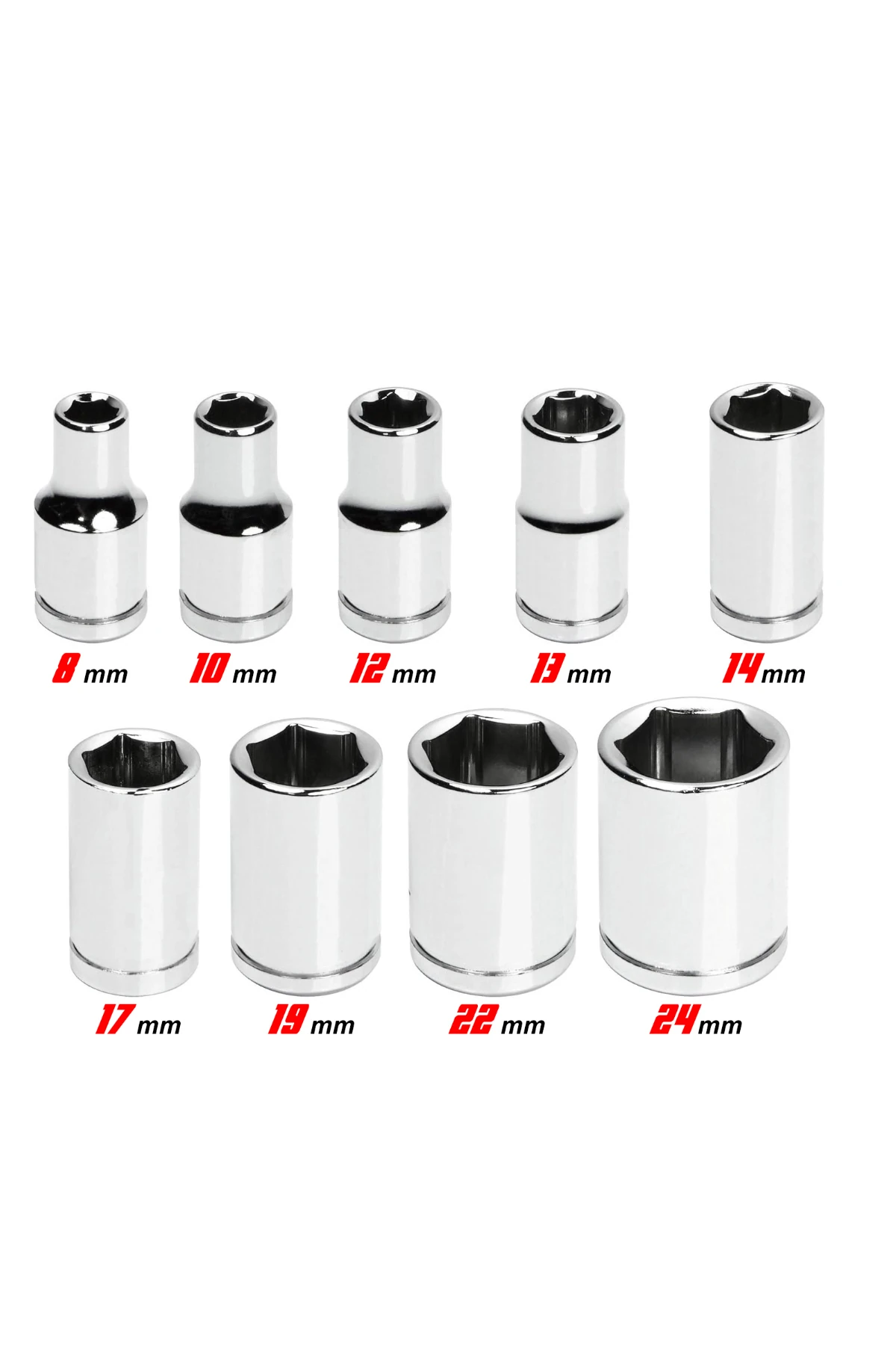 8 mm - 24 mm 12 Parça Cırcırlı Lokma Takımı Seti Standlı Cr-V Çelik Lokma Anahtarı Seti  1/2"