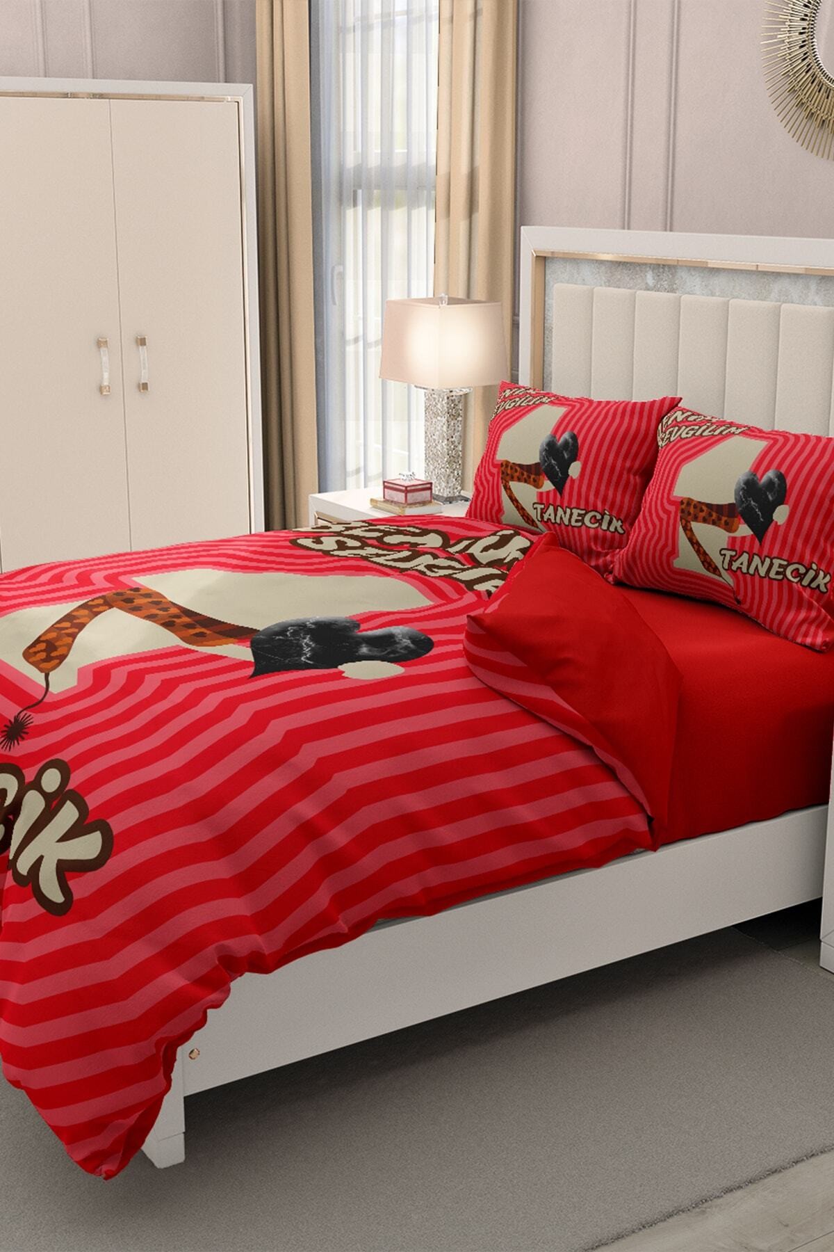 Kıng Sıze Sevgililer Günü Çift Kişilik Nevresim Takımı%100 Pamuk Saten Biricik Sevgilim 220x240cm