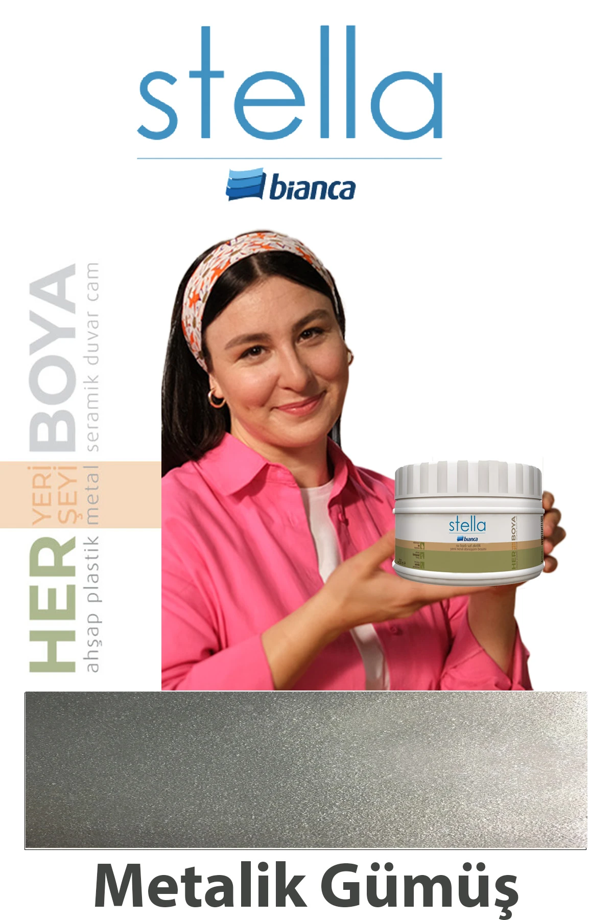 Stella Su Bazlı Saf Akrilik Boya Metalik Gümüş