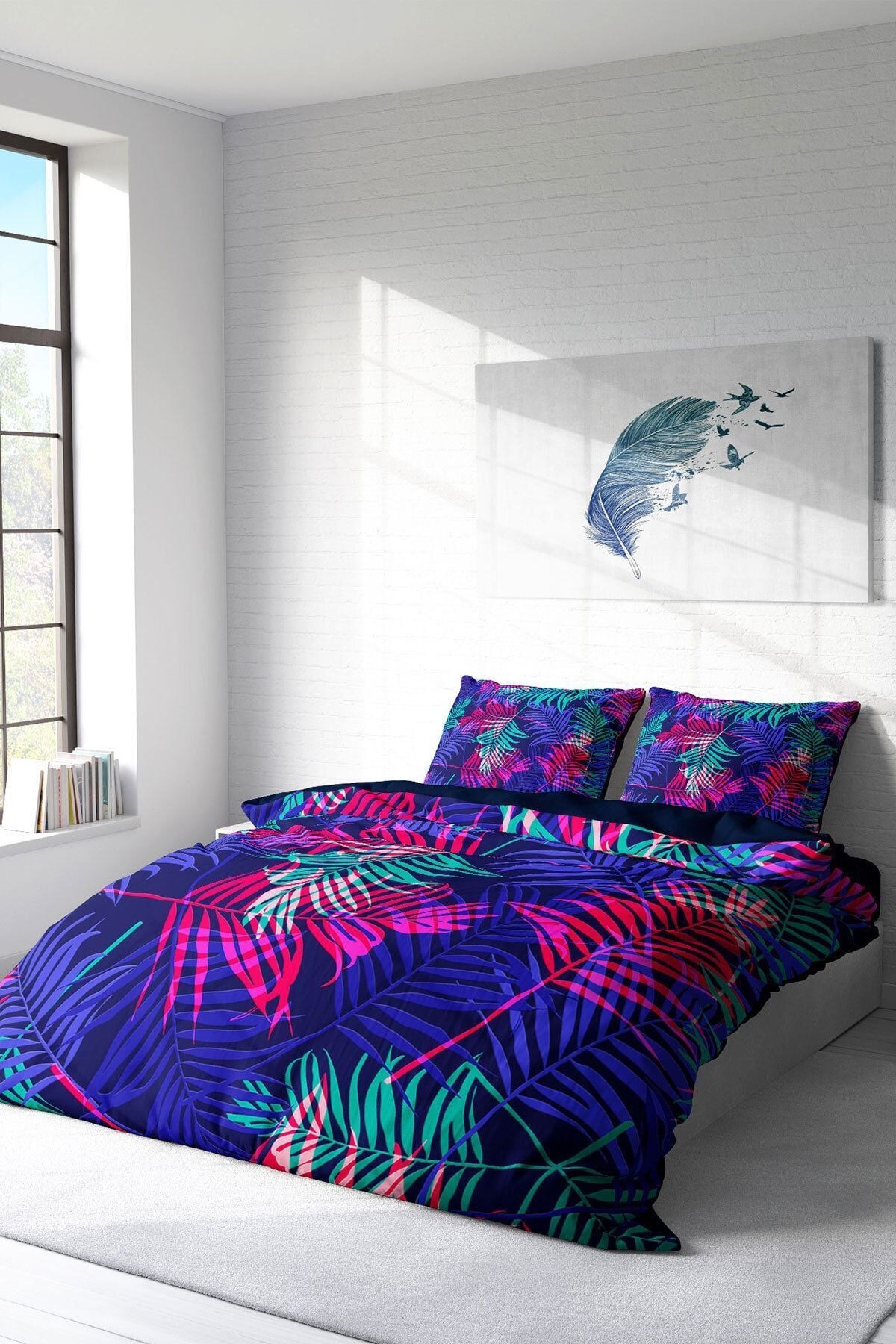 Palm Color 3d Pamuk Saten Çift Kişilik Nevresim Takımı