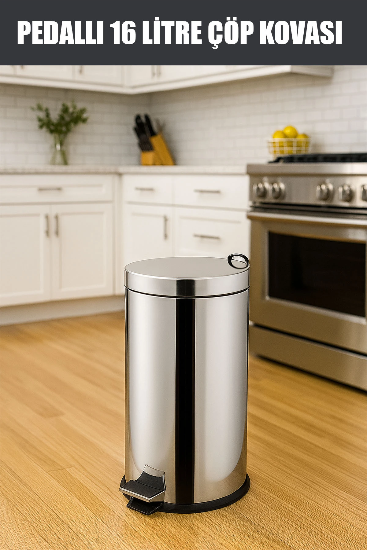 16 LT PASLANMAZ PEDALLI METAL ÇÖP KOVASI