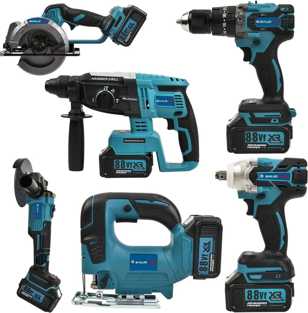 Profesyonel Akülü 6lı Set Makina 88VF 5AH 125MM Avuç Taşlama, Sds Plus Kırıcı Delici Hilti, Somun Sıkma Sökme, Vidalama Matkap, Daire Testere, Dekupaj EEA370