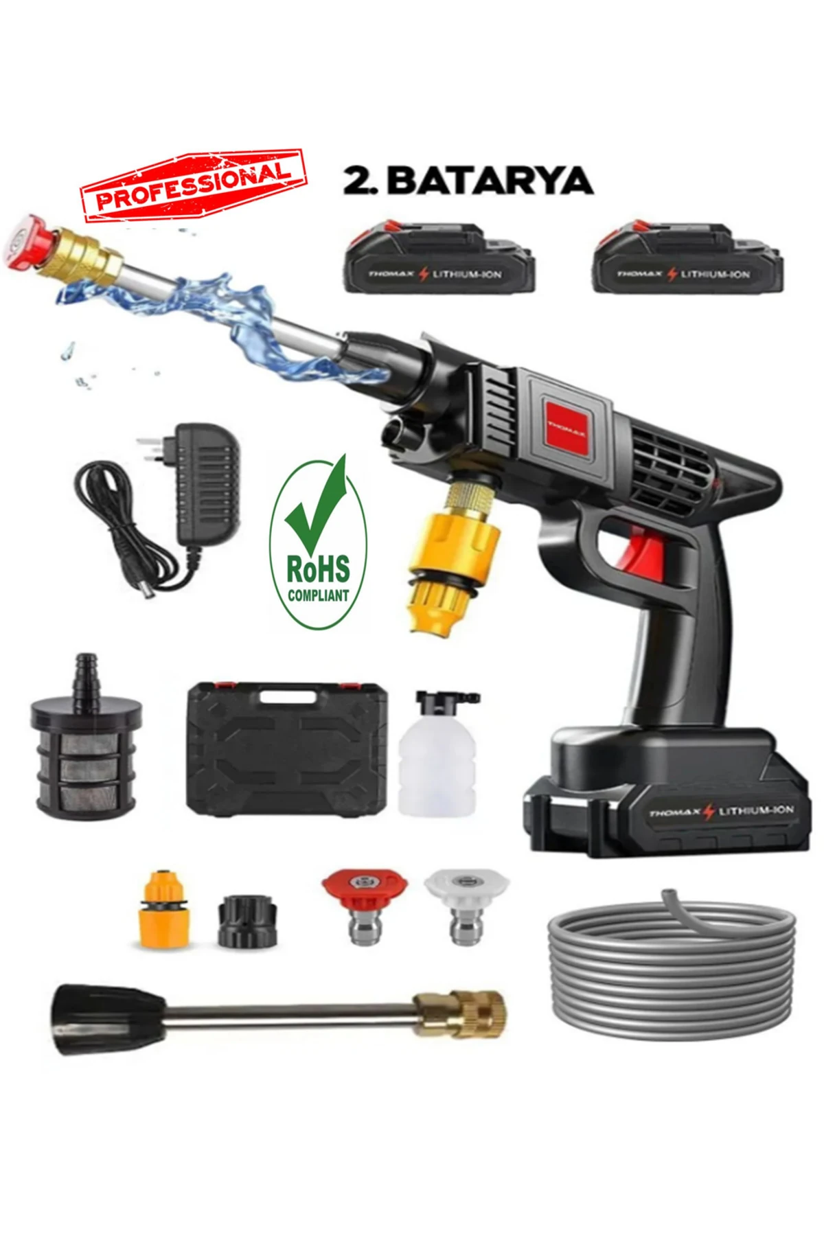 Çift Akülü Yüksek Basınçlı Oto Araç Yıkama Araba araç Sulama Tabancası Makinesi Şarjlı 12000 Mah