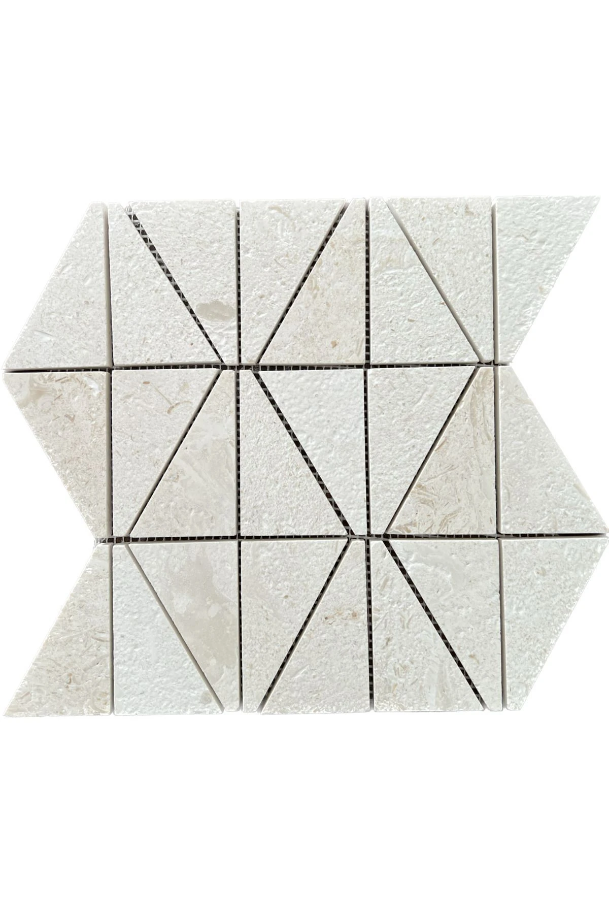 Fileli Piramit Myra Fırçalı Gerçek Mermer Mozaik Tezgah Arası Duvar Kaplama Döşeme Paneli (0,35M2)