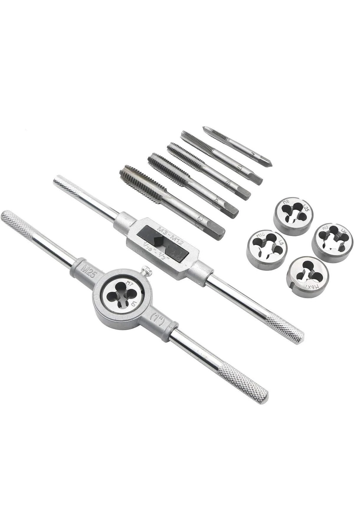 12 Parça Klavuz Pafta Seti Metrik Set M6-m12 Arası 12li Takım Full Set.