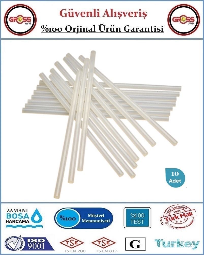 Çubuk Mum Silikon Şeffaf - 11.2X300MM Kalın - 10 Adet
