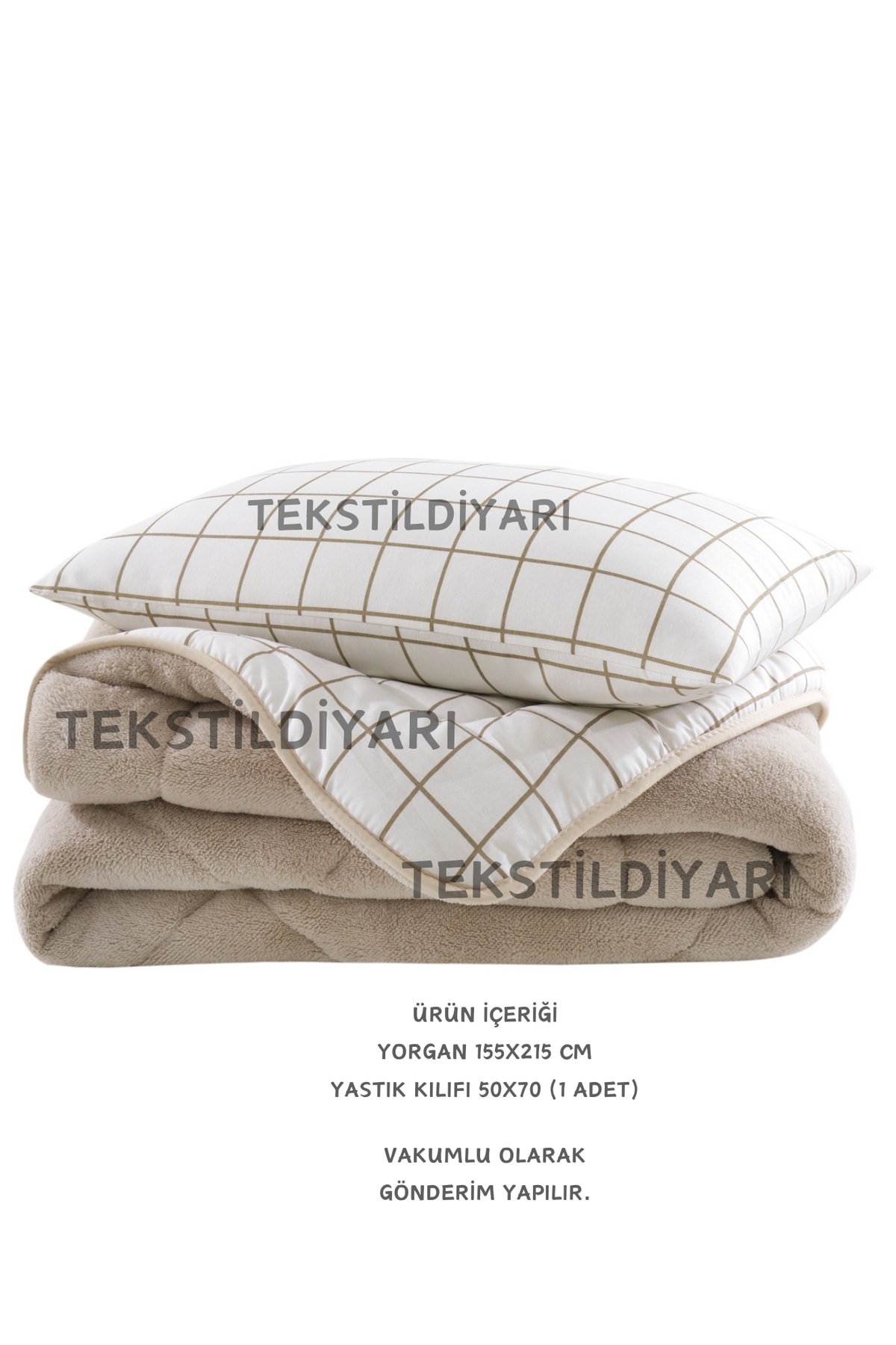 Tek Kişilik Çift Taraflı Welsoft Yorgan Krem Kare