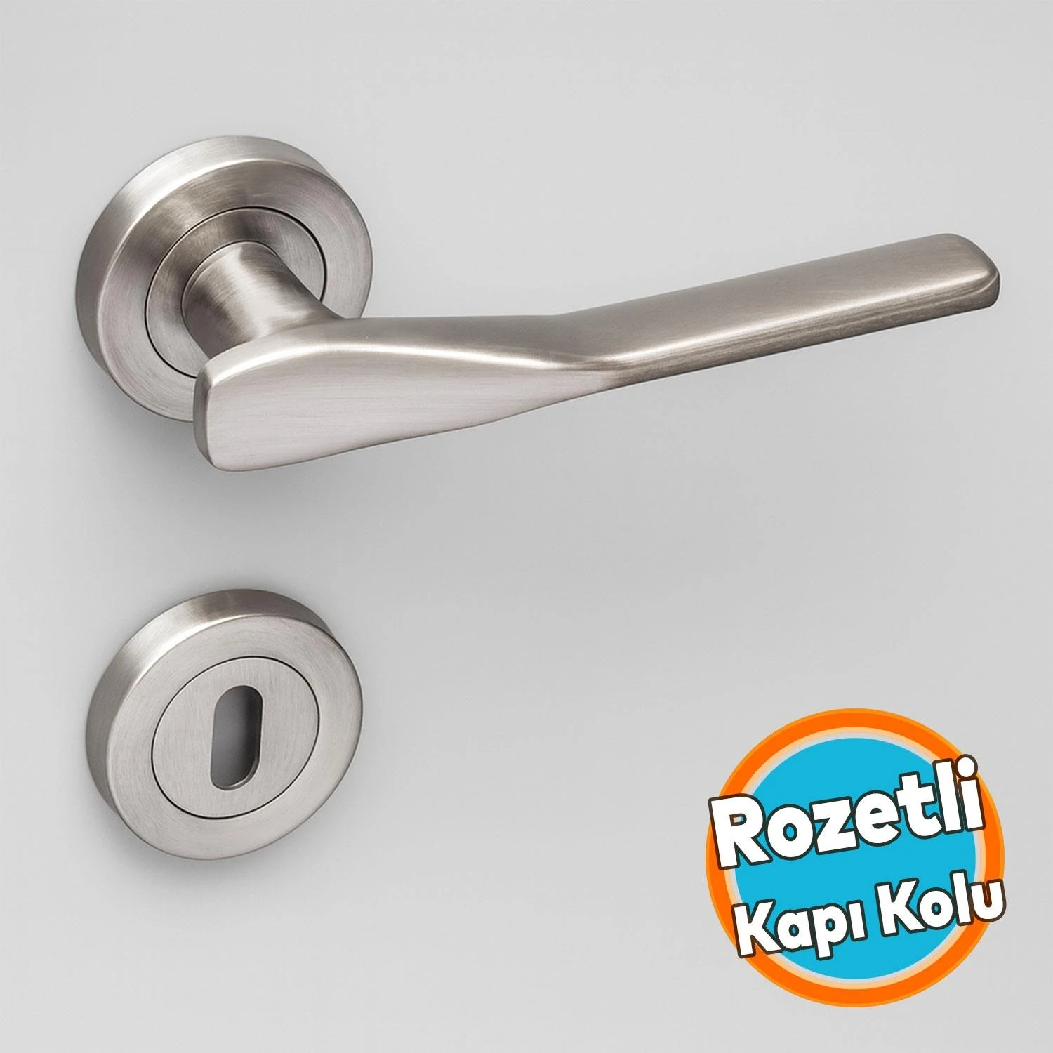 Saten Rozetli Oda Kapı Kolu Sürgülü ve Çelik Kapı Kulpu Uyumlu Daire Sağa Sola Uygun Kolları
