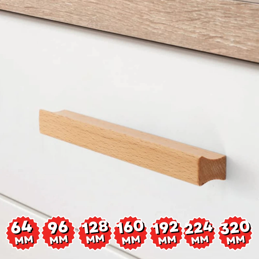 Dolap Kulpu, 10 Adet - 192 mm (19,2 Cm) - Doğal Ahşap Kulp, Cekmece Kulpu, Mutfak Dolap Kulplari