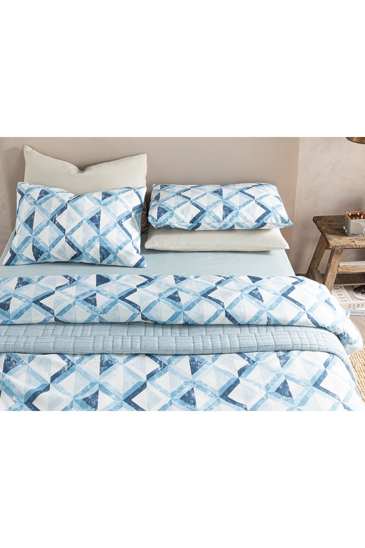 Cloudy Argyle Kolay Ütülenir Çift Kişilik Nevresim Takımı 200x220 Cm Mavi