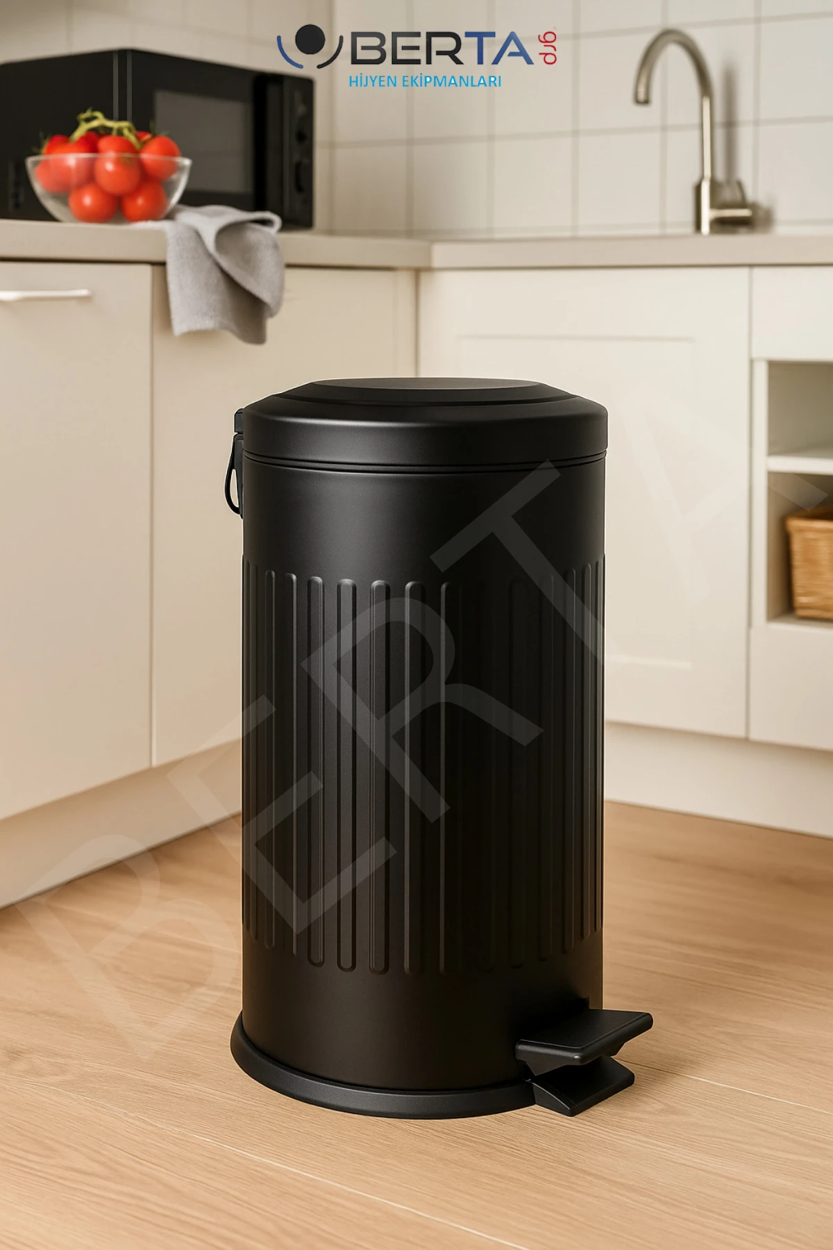 Vintage Siyah Çöp Kovası Amortisörlü Kapak Çizgili Lüks Model 16lt