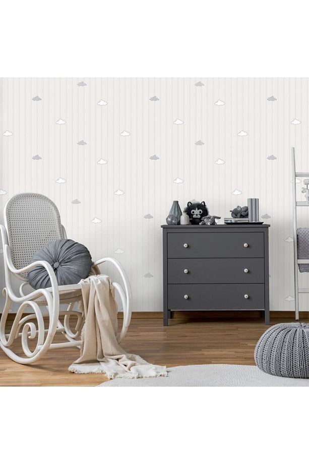 Adakids 8916 Serie Çizgili Bulut Desenli Çocuk Odası Duvar Kağıdı 8916-1