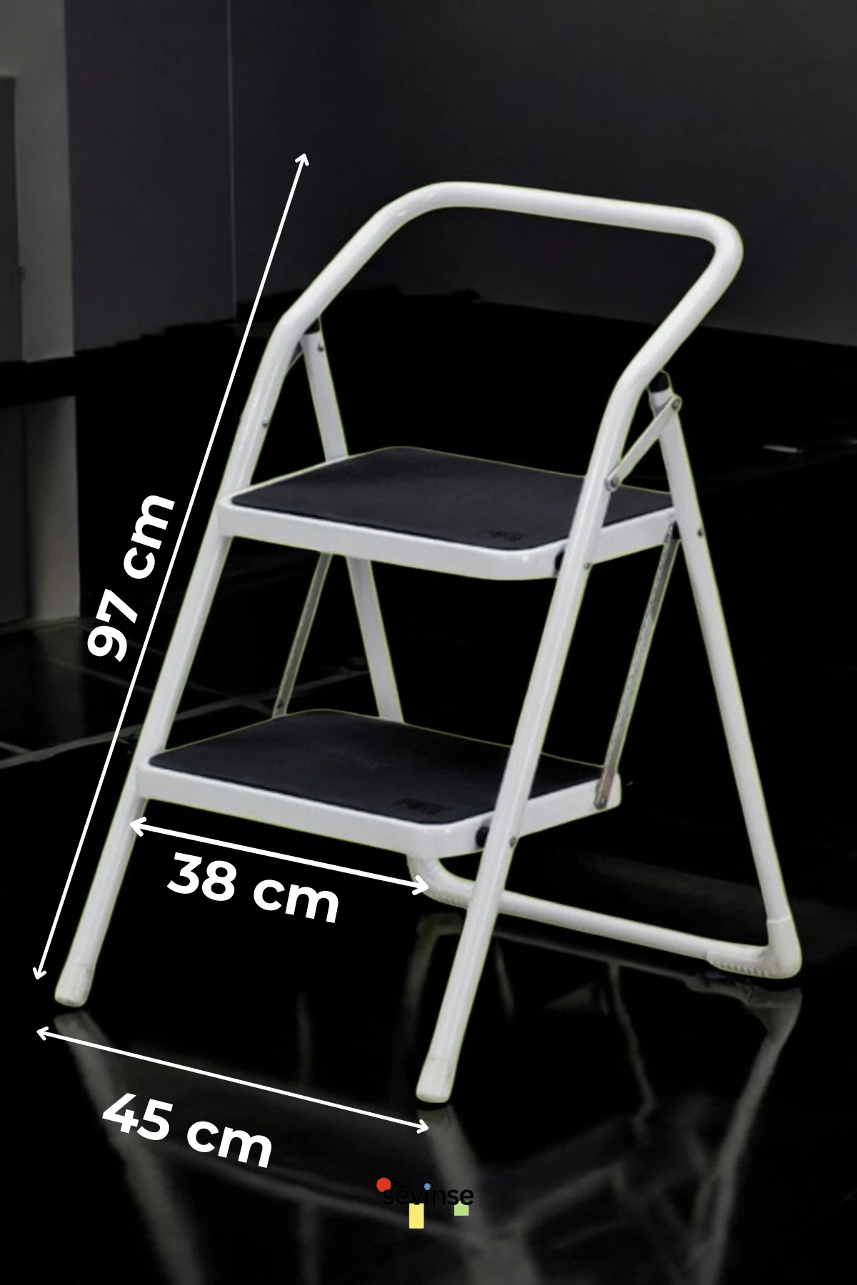 2 Basamaklı Katlanabilir Paslanmaz Çelik Merdiven Beyaz