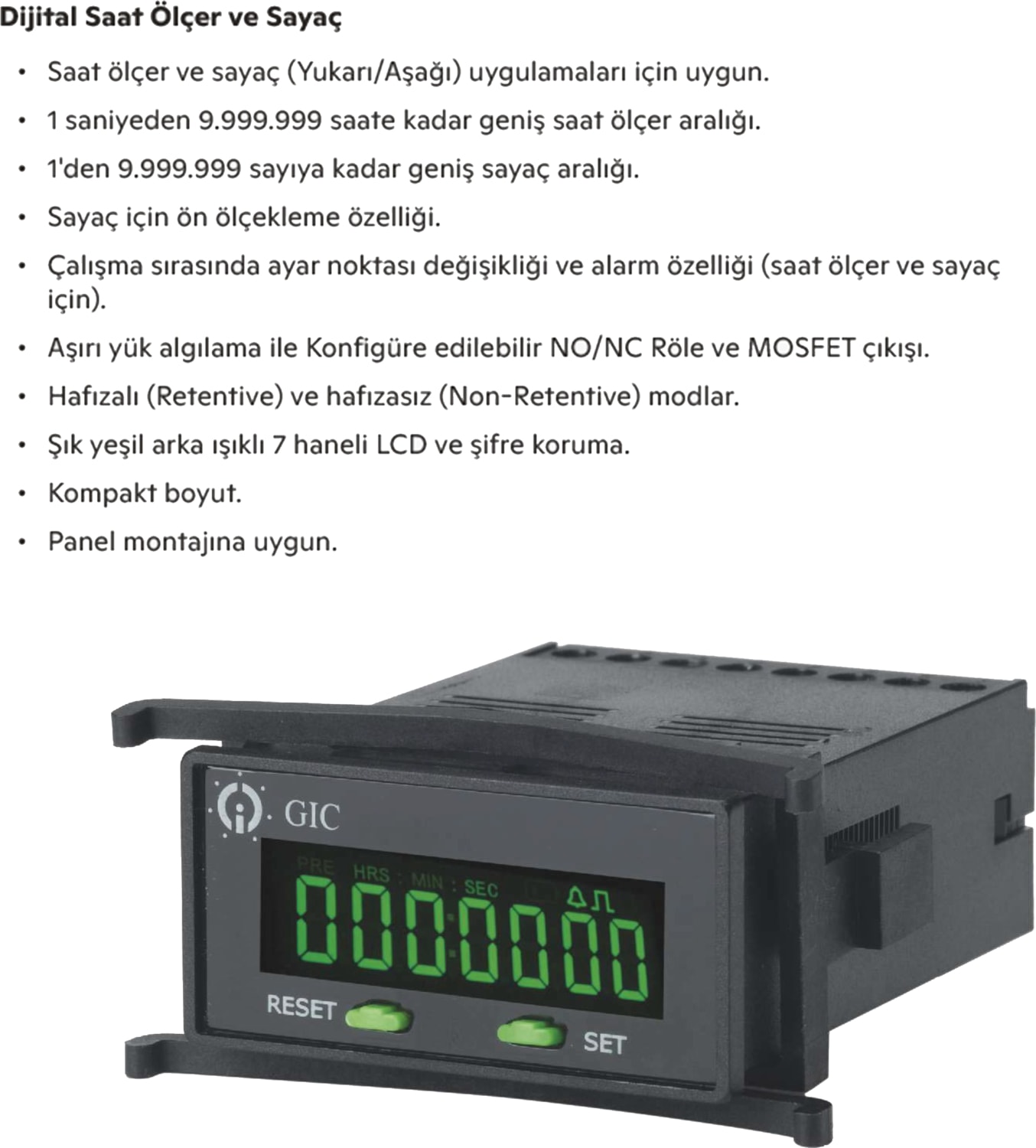 GIC Dijital Zaman Sayacı Sayıcı Dijital Hourmeter counter Siyah Renk