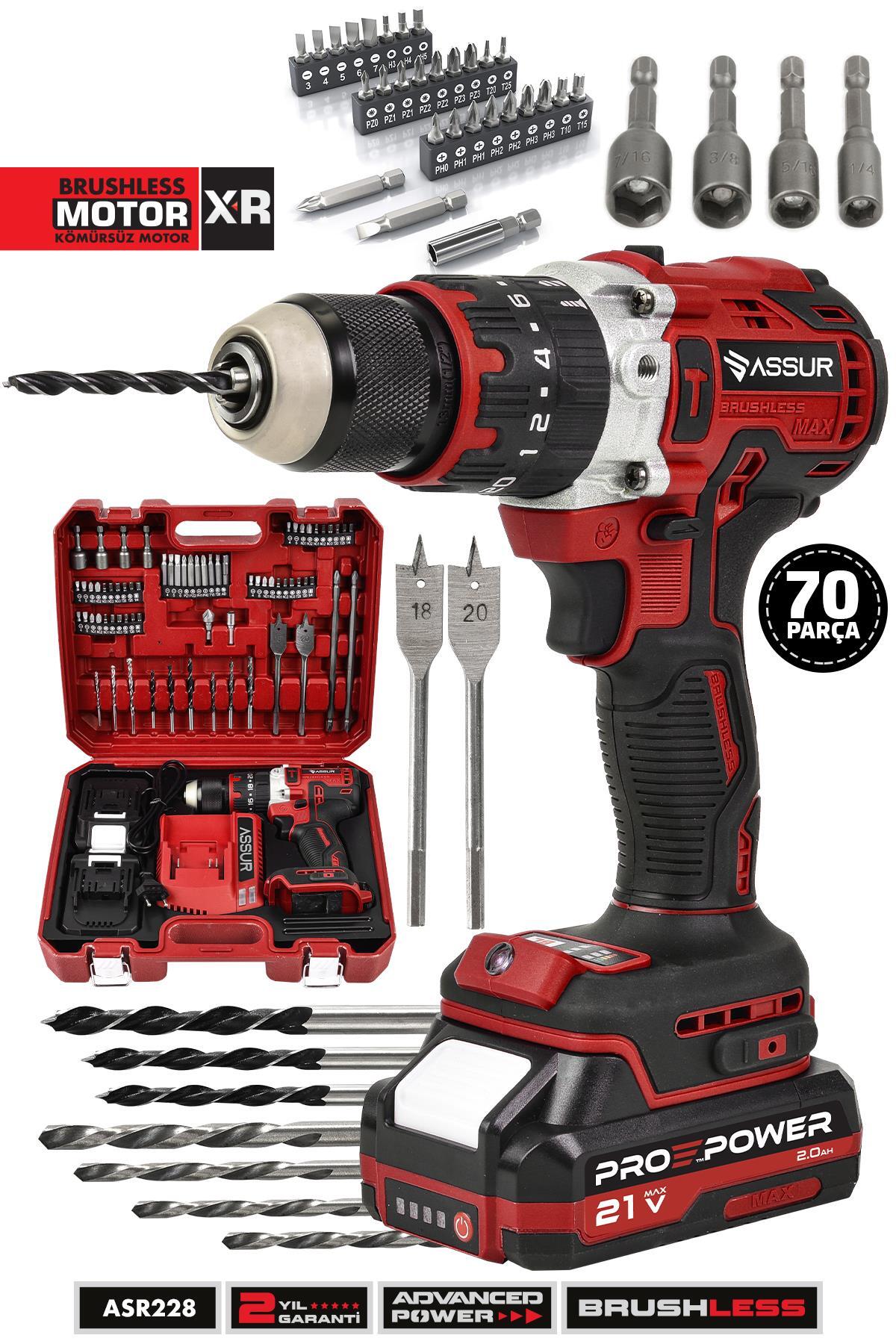 21v Çift Akülü Şarjlı Matkap Çelik Mandren Kömürsüz Motor Darbeli Akülü Vidalama