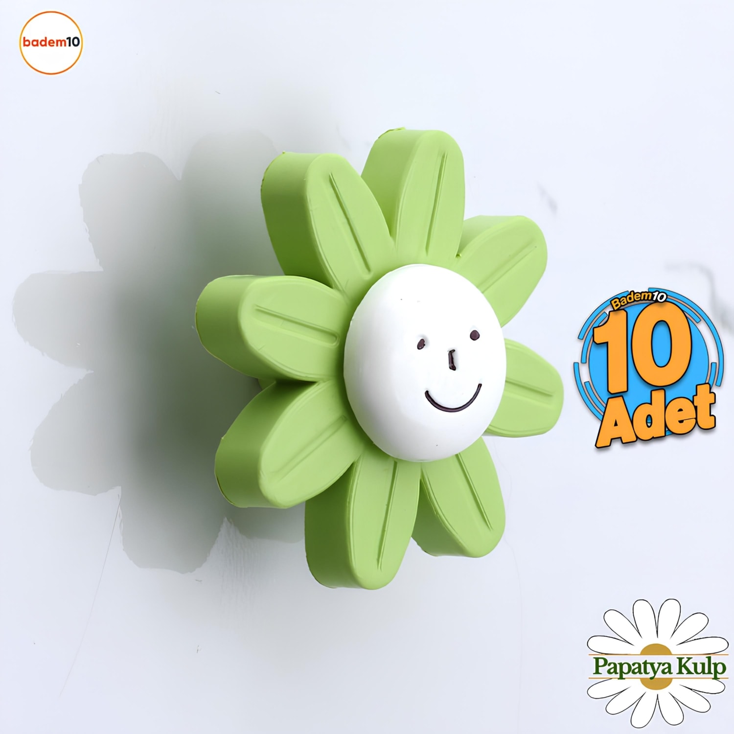 Plastik Papatya Kulp 10 Adet Yeşil Mobilya Çoçuk Odası Kız Erkek Dolap Kapak Kulpu Çekmece Kulbu