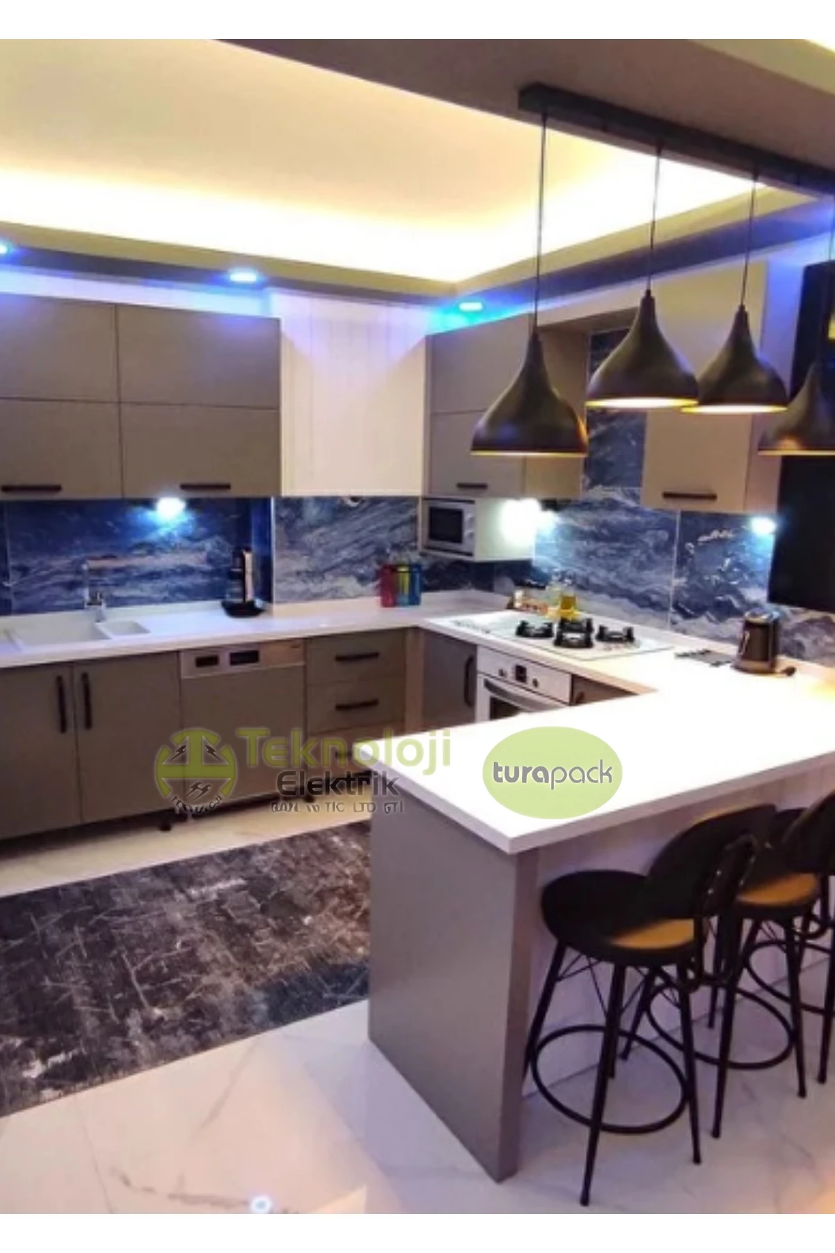 Dolap Tezgah Altı 2'li Priz Ve 3 Watt Anahtarlı Led Spot Aydınlatma (FÜME KASA) Işık Ve Akıllı Priz