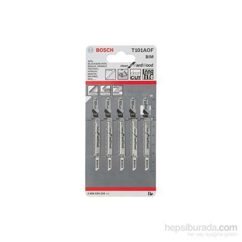 BOSCH - Temiz Kesim Serisi Sert Ahşap İçin T 101 Aof Dekupaj Testeresi Bıçağı - 5'Li Paket