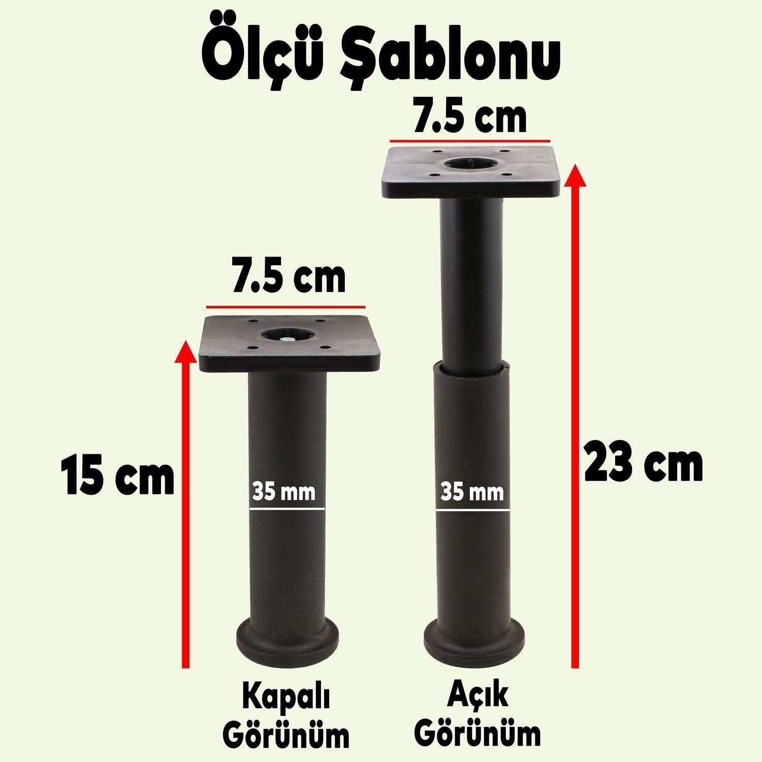 (4 Adet) Ayarlanabilir Destek 15 cm Siyah Mobilya Kanepe Koltuk Baza Yükseltme Yükseltici Ayağı Ayakları