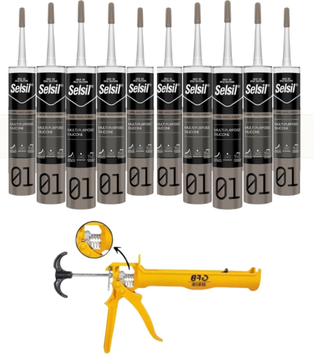 Ga Silikon 280 Gr. Şeffaf (10 Adet),alüminyum Tabanca