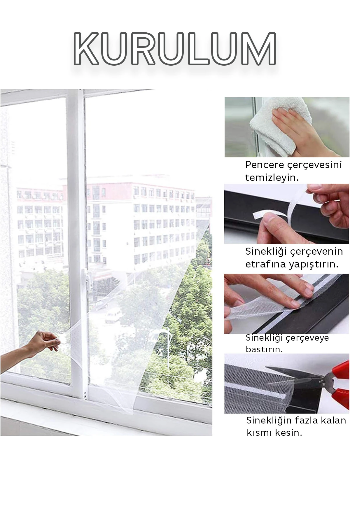 Pencere Sinekliği 130x150 Cm Çift Taraflı Bantlı Sinek Önleyici Kovucu Tül Perde Kapı Sinekliği Teli