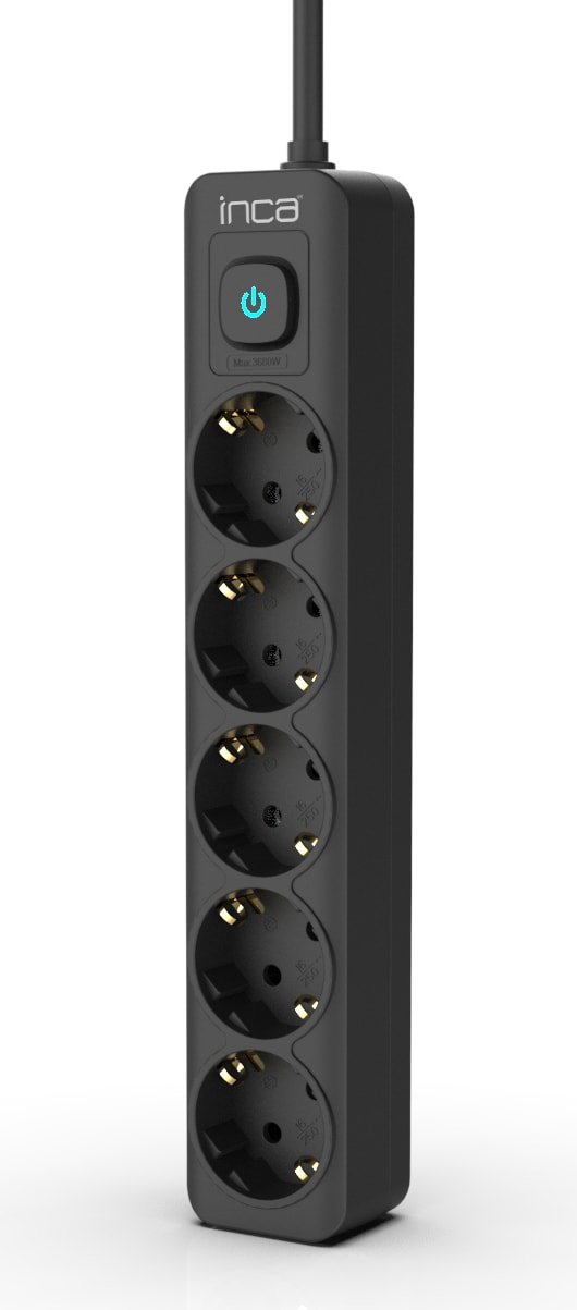 IPW-44SY3 5 Port Akım Korumalı LED Tuşlu Priz 3m - Siyah