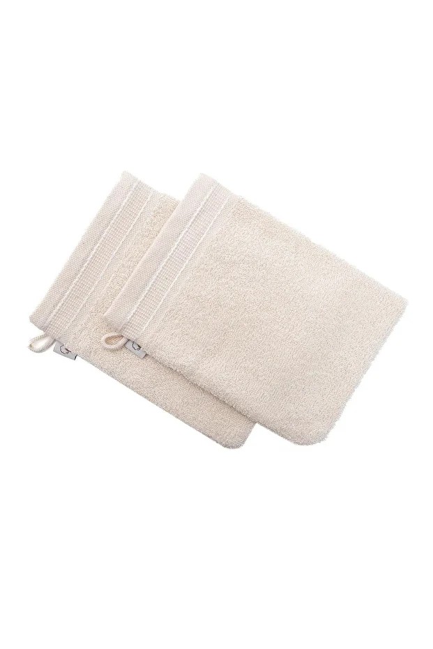 Havlu Banyo Kesesi %100 Pamuk Bukle 2'li Set Kapama Bordürlü Krem 15x20 Cm