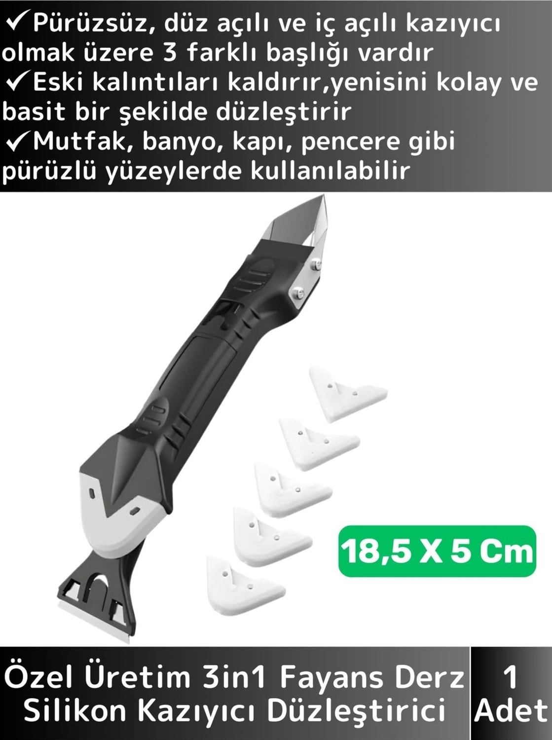 Yüksek Kaliteli Kompakt 3 in 1 5 Silikon Başlıklı Fayans Derz Silikon Kazıyıcı Uygulayıcı