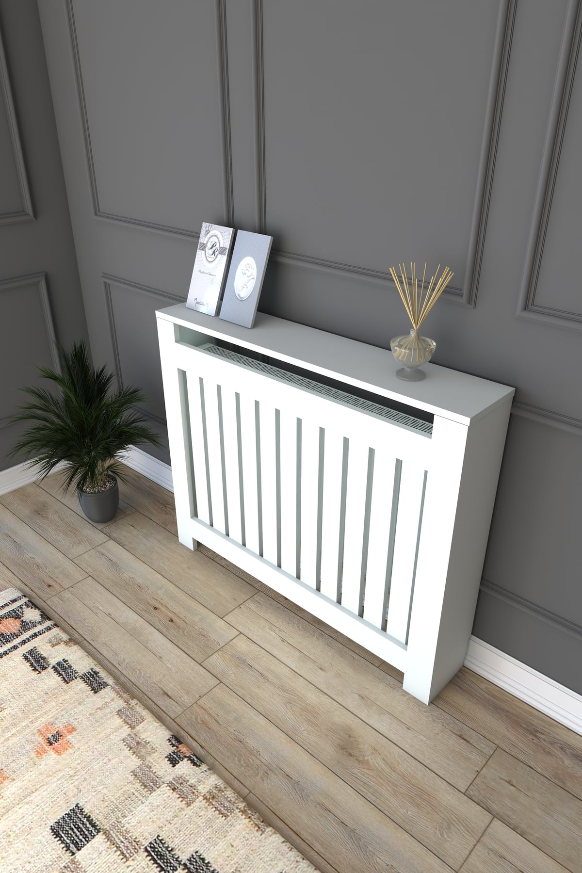 Kalorifer Petek Kapama 85 Cm (İÇ ÖLÇÜSÜ) Lambiri Desenli Mdf Mat Beyaz