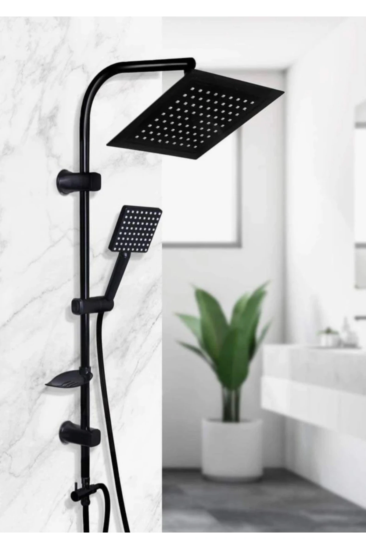 Siyah LÜX Paslanmaz Çelik Hortum Robot Yağmurlama Tepe Duş Seti