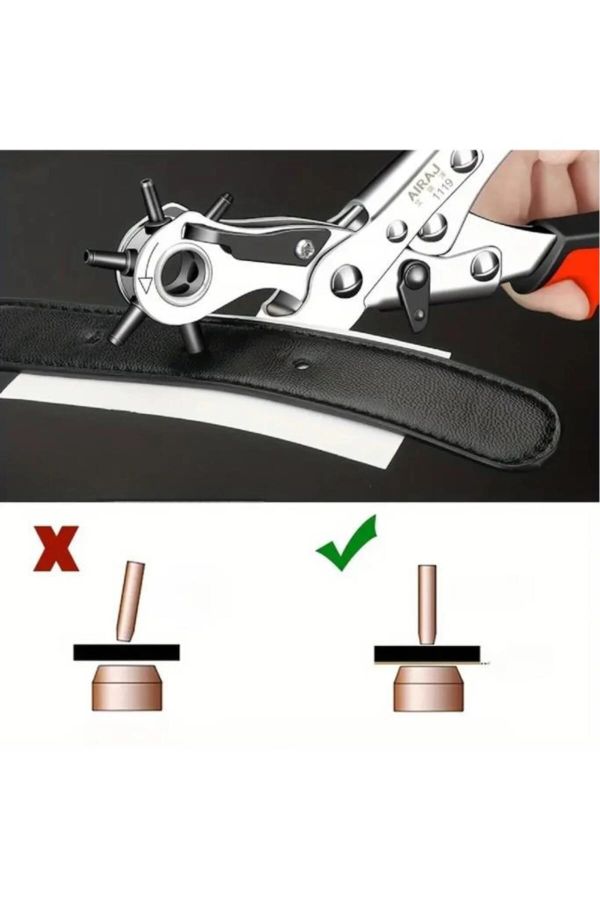 6 Başlıklı Kemer Delme Pensesi Deri Pensi Saat Kayışı Delici Yuvarlak ve Düz Delik Açıcı Alet