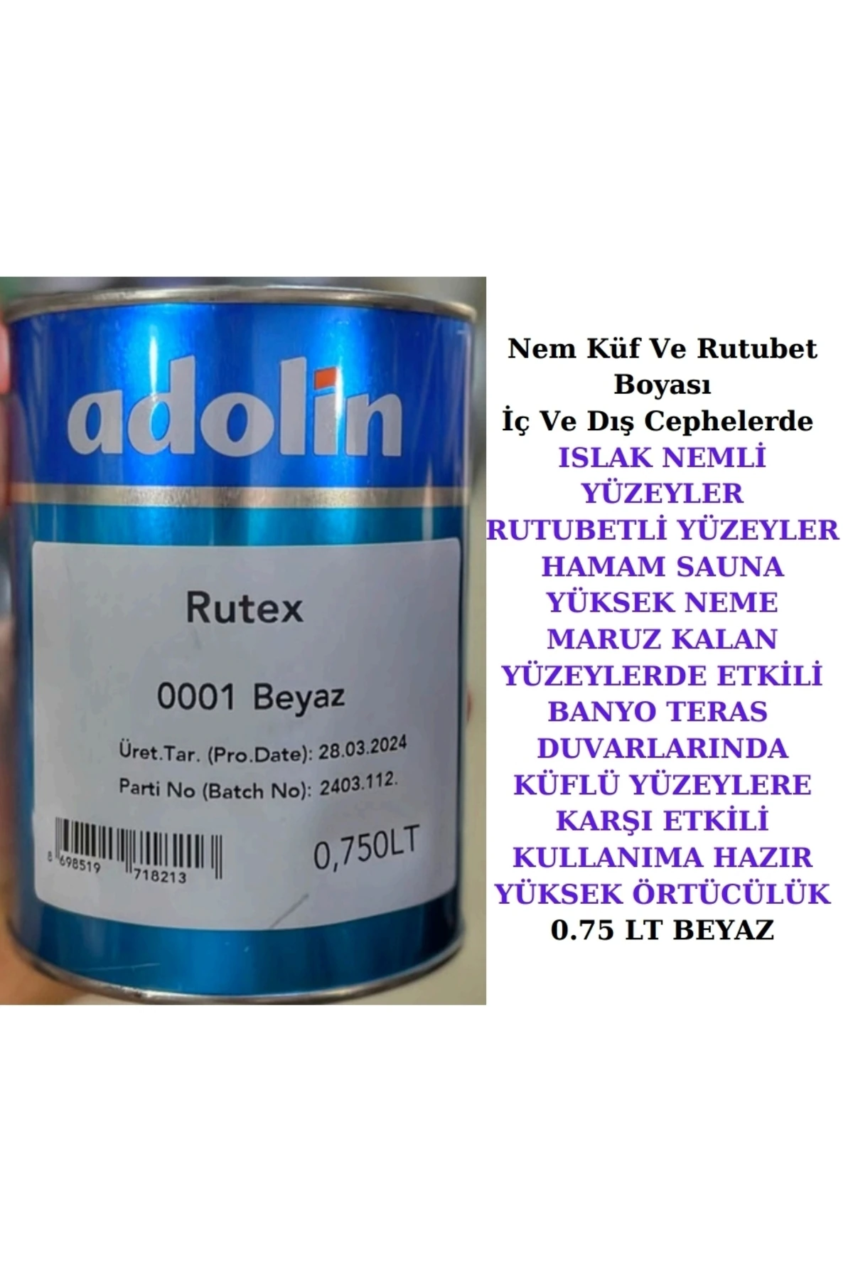 Nem Rutubet Ve Küfe Dirençli Önleyici Yalıtım Boyası 1 Kg (0.75 LT / BEYAZ) Kullanıma Hazır