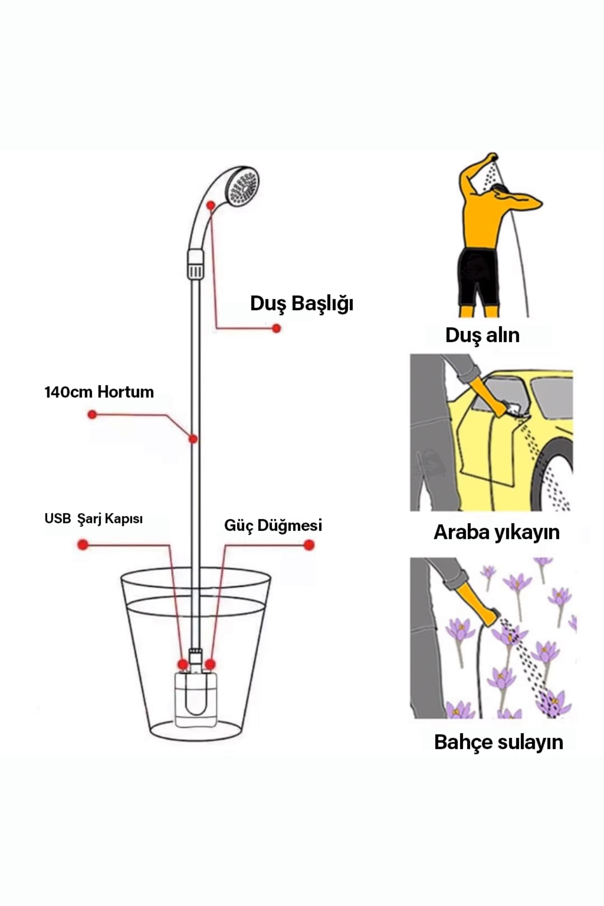Şarjlı Portatif Taşınabilir Duş