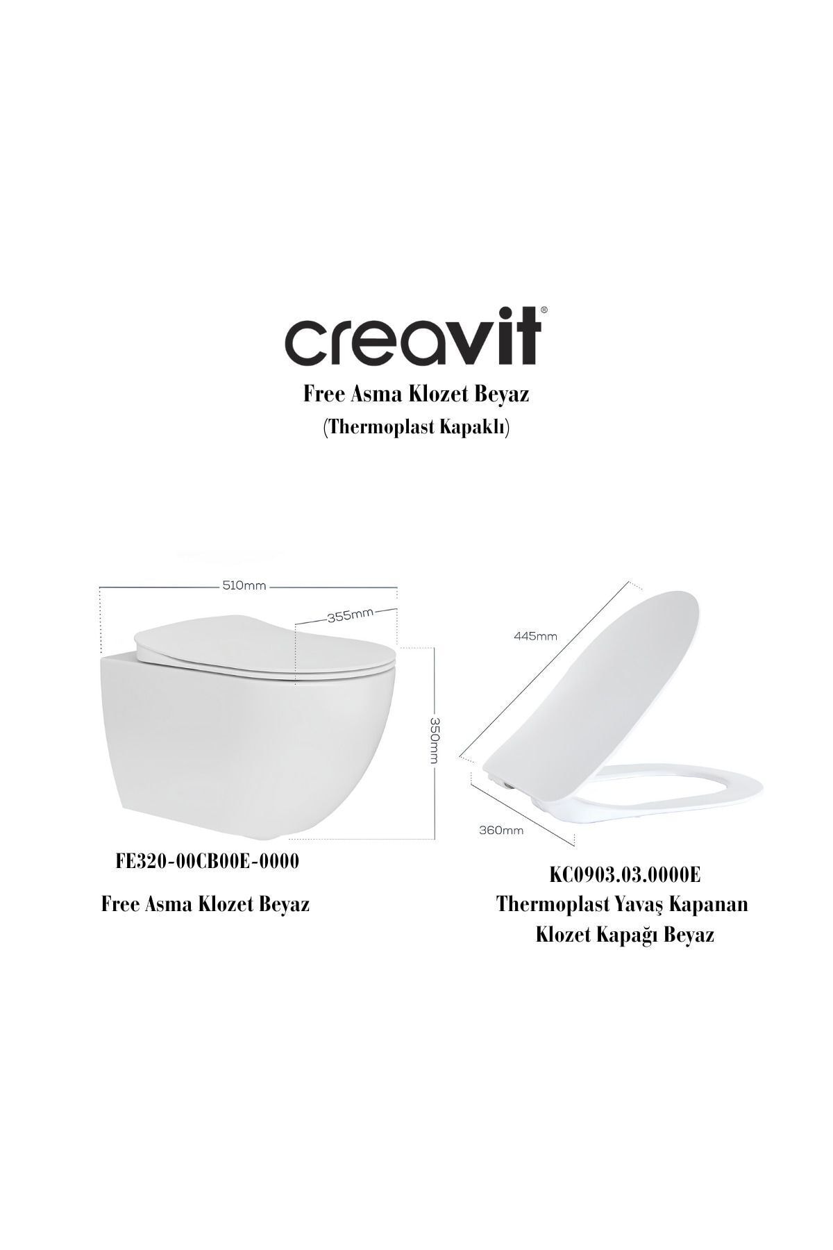 Fe320 Free Asma Kanallı Klozet, Yavaş Kapak