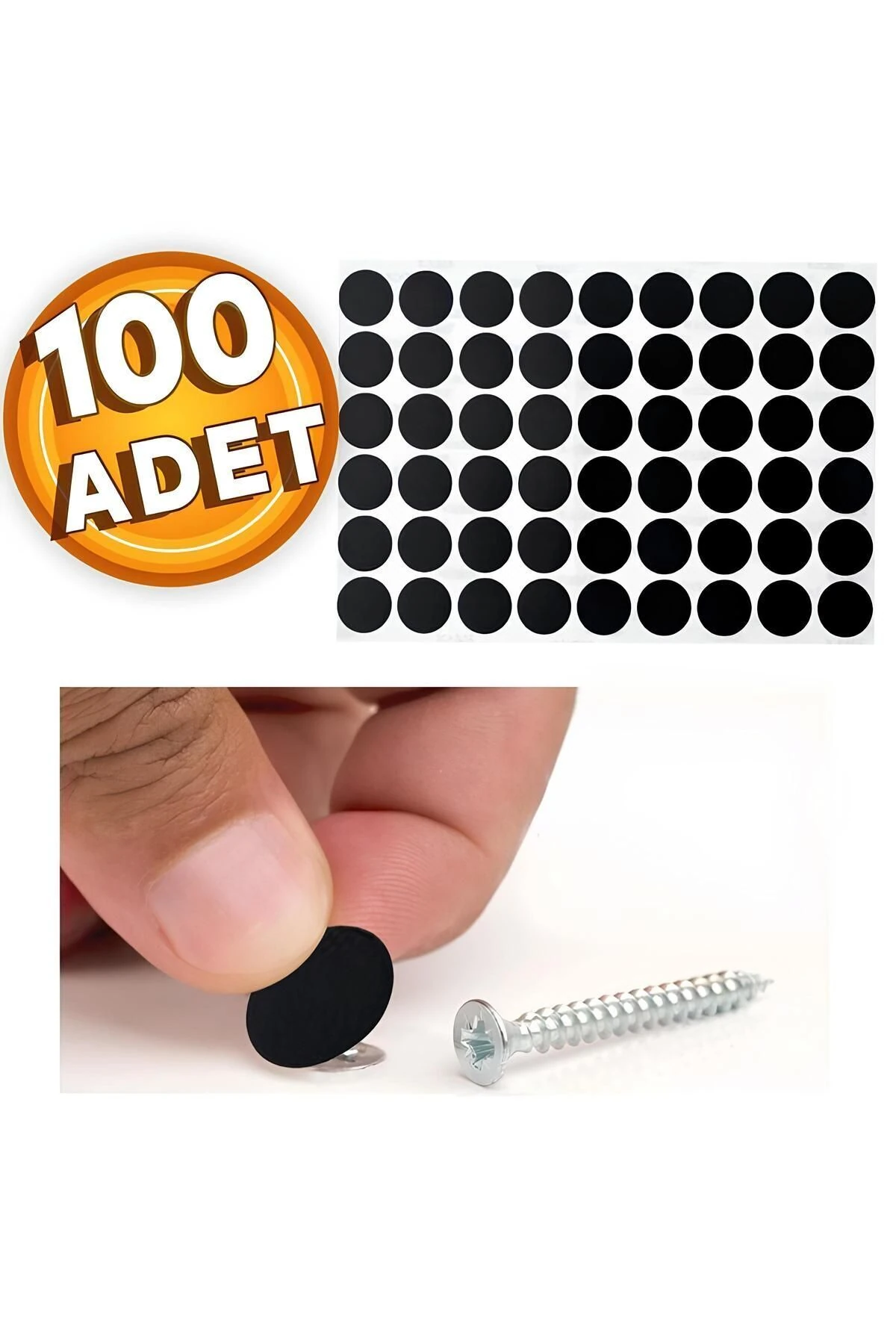 Yapışkanlı Yapıştırma Vida Tapası (SİYAH) Tıpası Beyaz Vida Kapatıcı Kapağı (100 Adet)