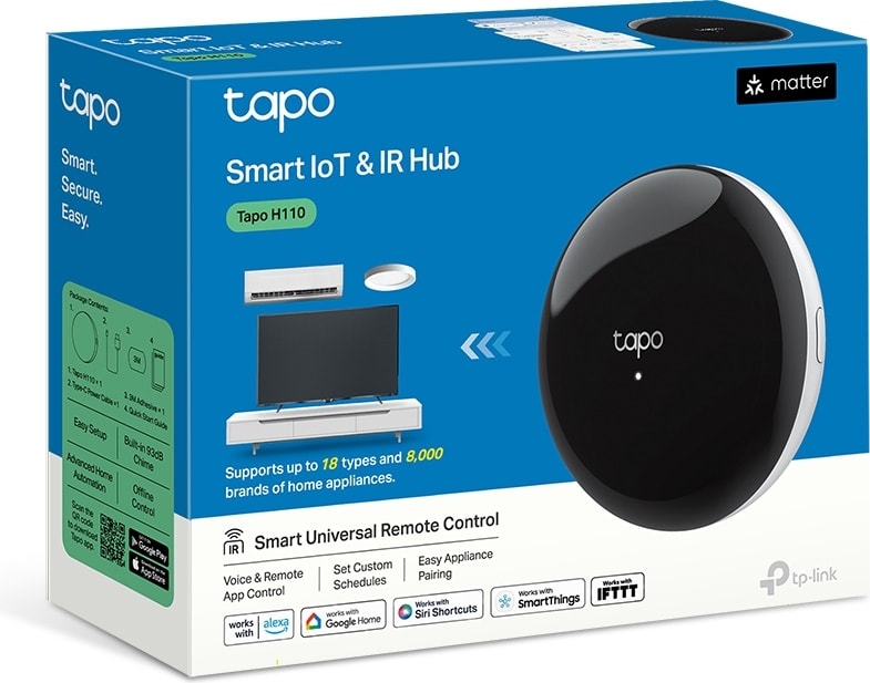 Tapo H110 | Akıllı Ir + Iot Hub | Kızılötesi Cihaz Kontrolü | 8000+ Marka Uyumu | Matter Sertifikalı | Sesli Komut | Otomasyon & Mobil Erişim