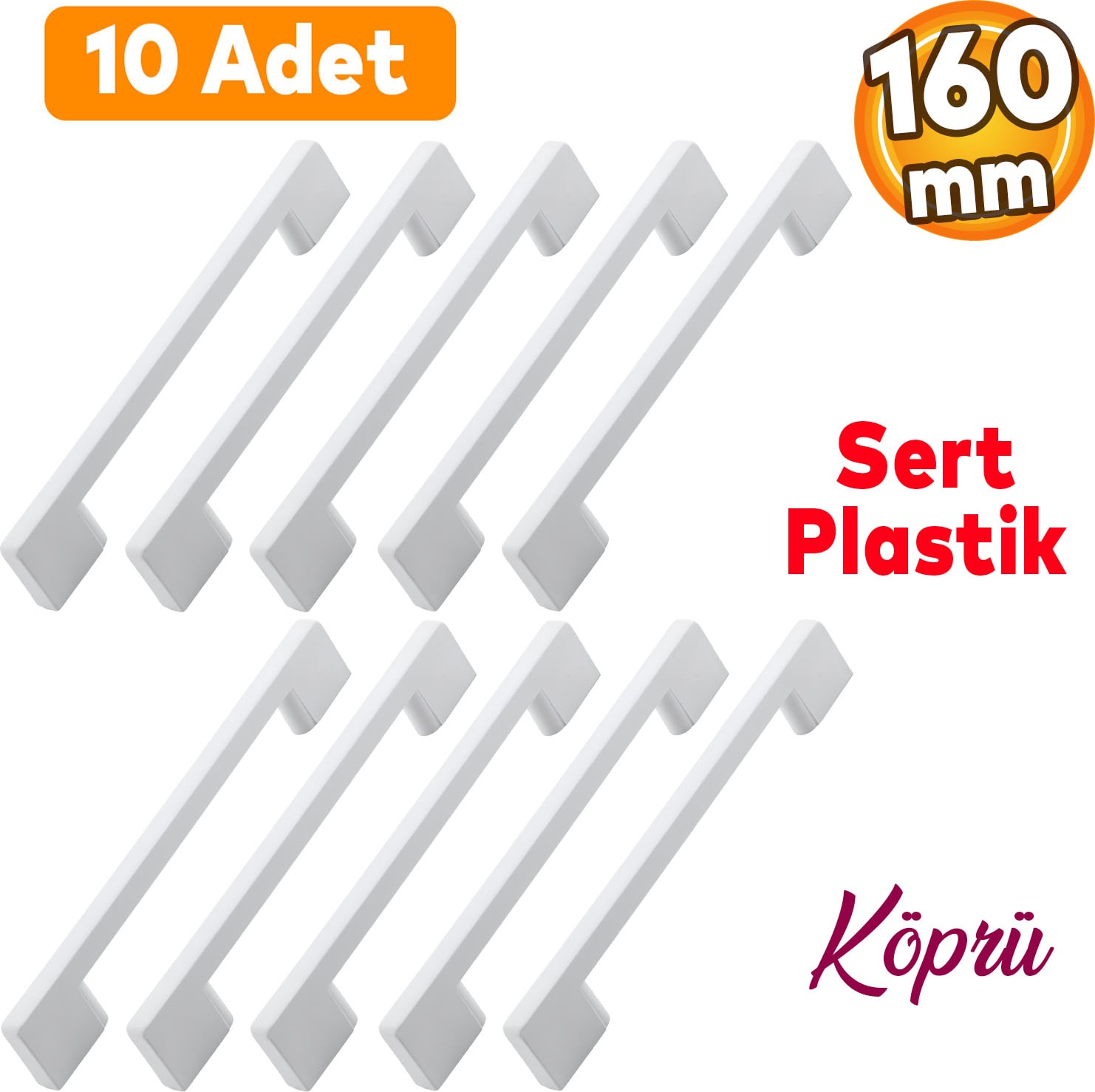 10 Adet Plastik Köprü Mobilya Mutfak Çekmece Dolabı Dolap Kapak Beyaz Kulbu Kulpu Kulpları 160 mm