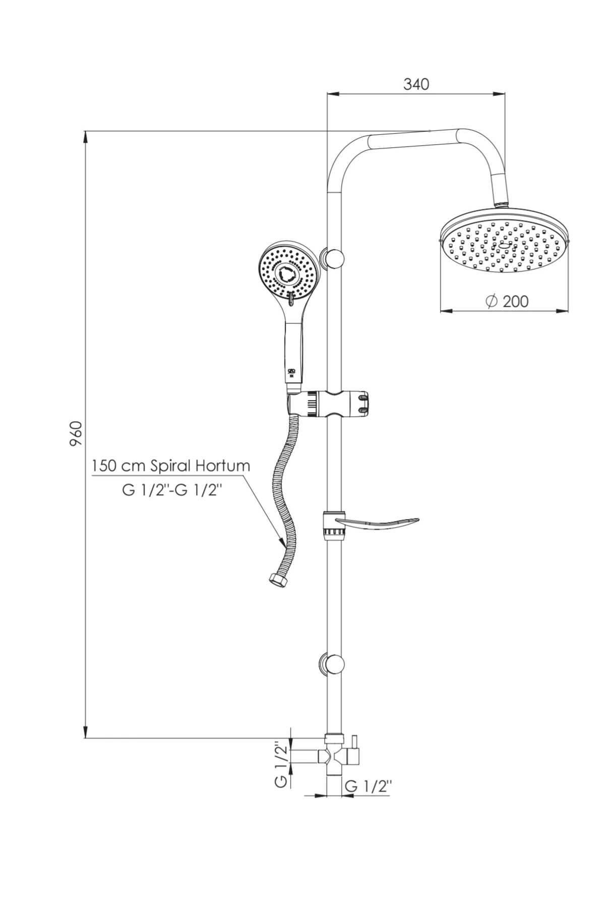Duş seti 5 fonksiyonlu el duşu ile