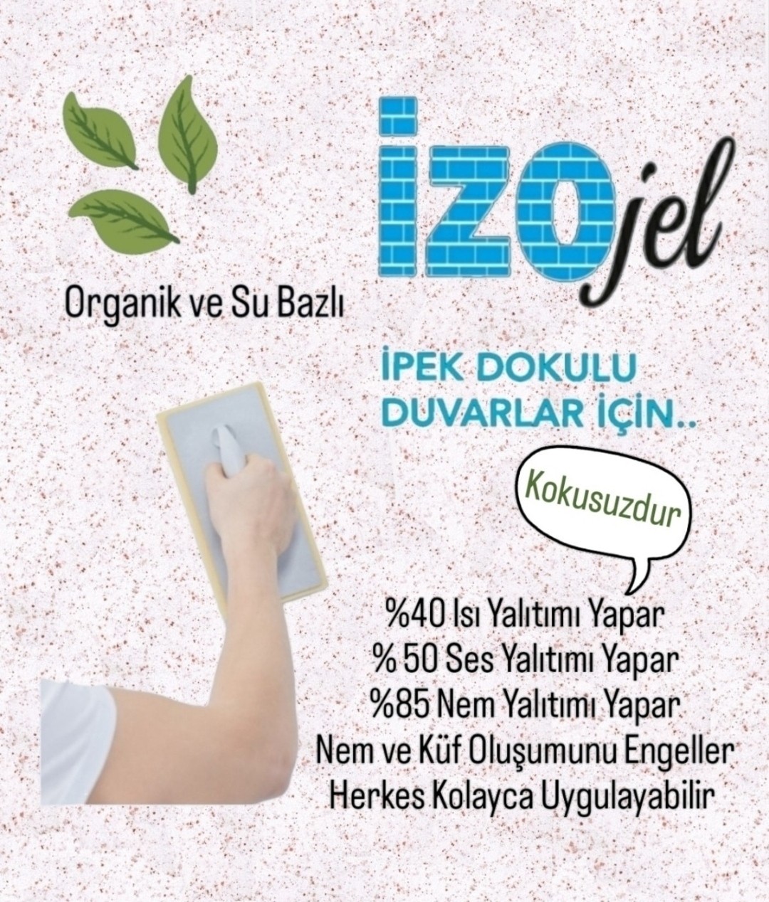 Izojel Organik Ipek Sıva - Izo-040 -Dekoratif Yalıtım Sıvası - Ses & Isı & Nem Yalıtımı