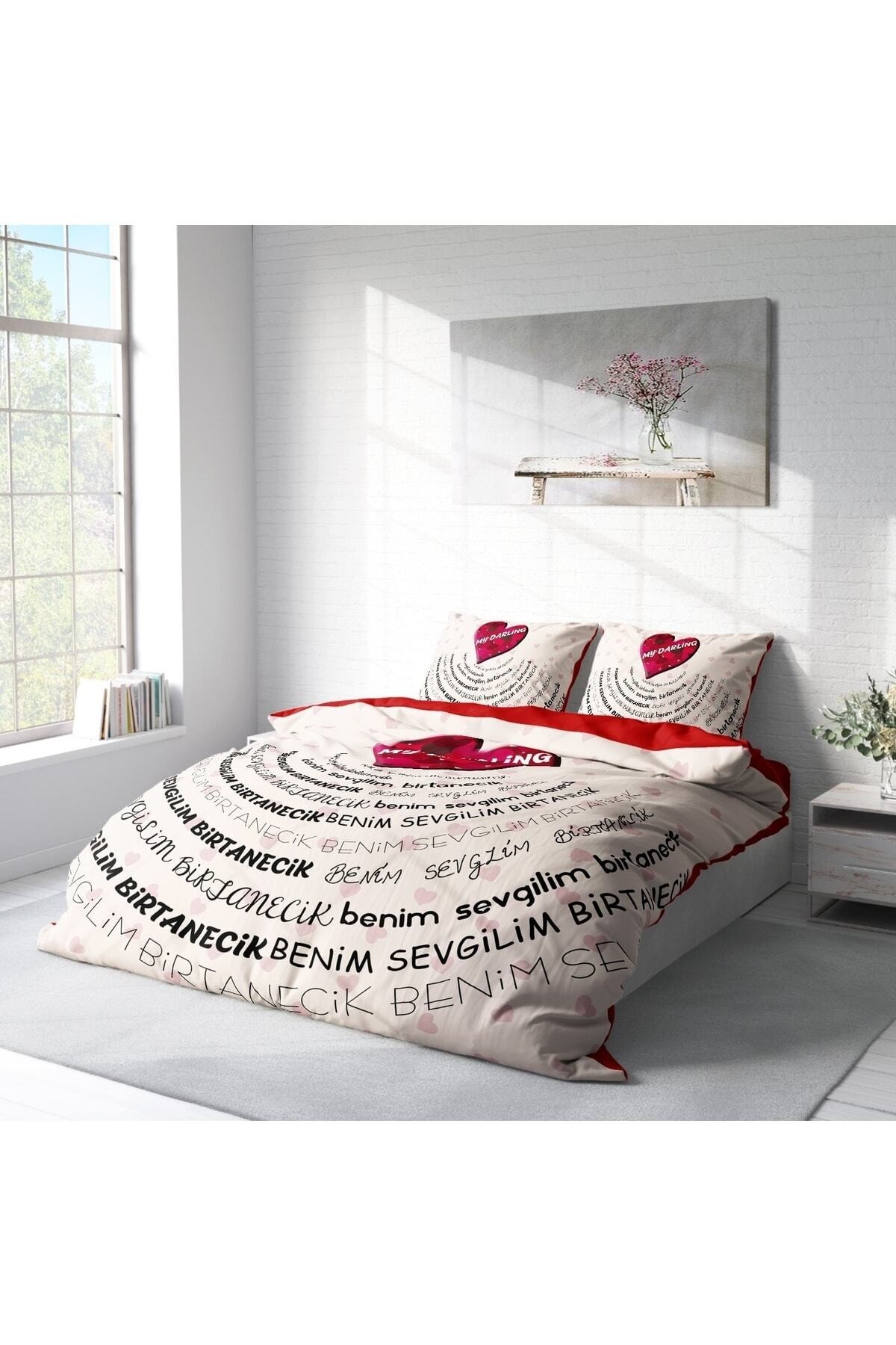 Kıng Sıze Sevgililer Günü Pamuk Saten Çift Kişilik Nevresim Takımı My Darling 220x240cm
